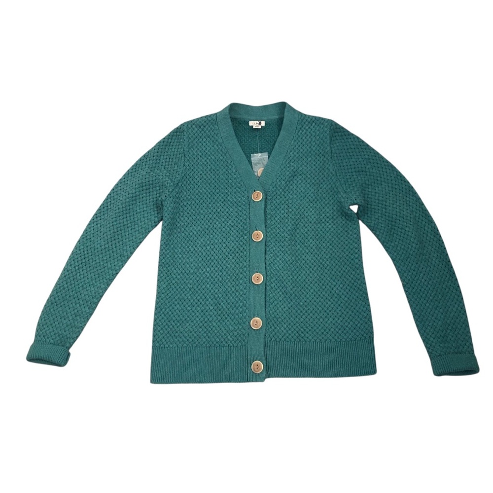 L.L. Bean 100% Cotton Teal Textured Knit Cardigan Size S